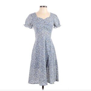 Blue Floral Cottagecore Midi Dress